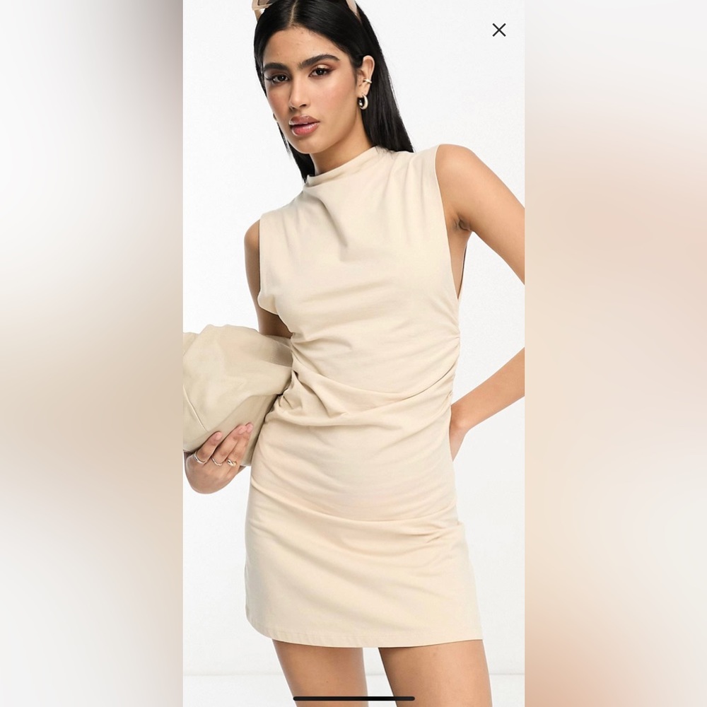ASOS DESIGN Mini Dress With Ruched Sides And High Neck Stone Sz US 4 NWT